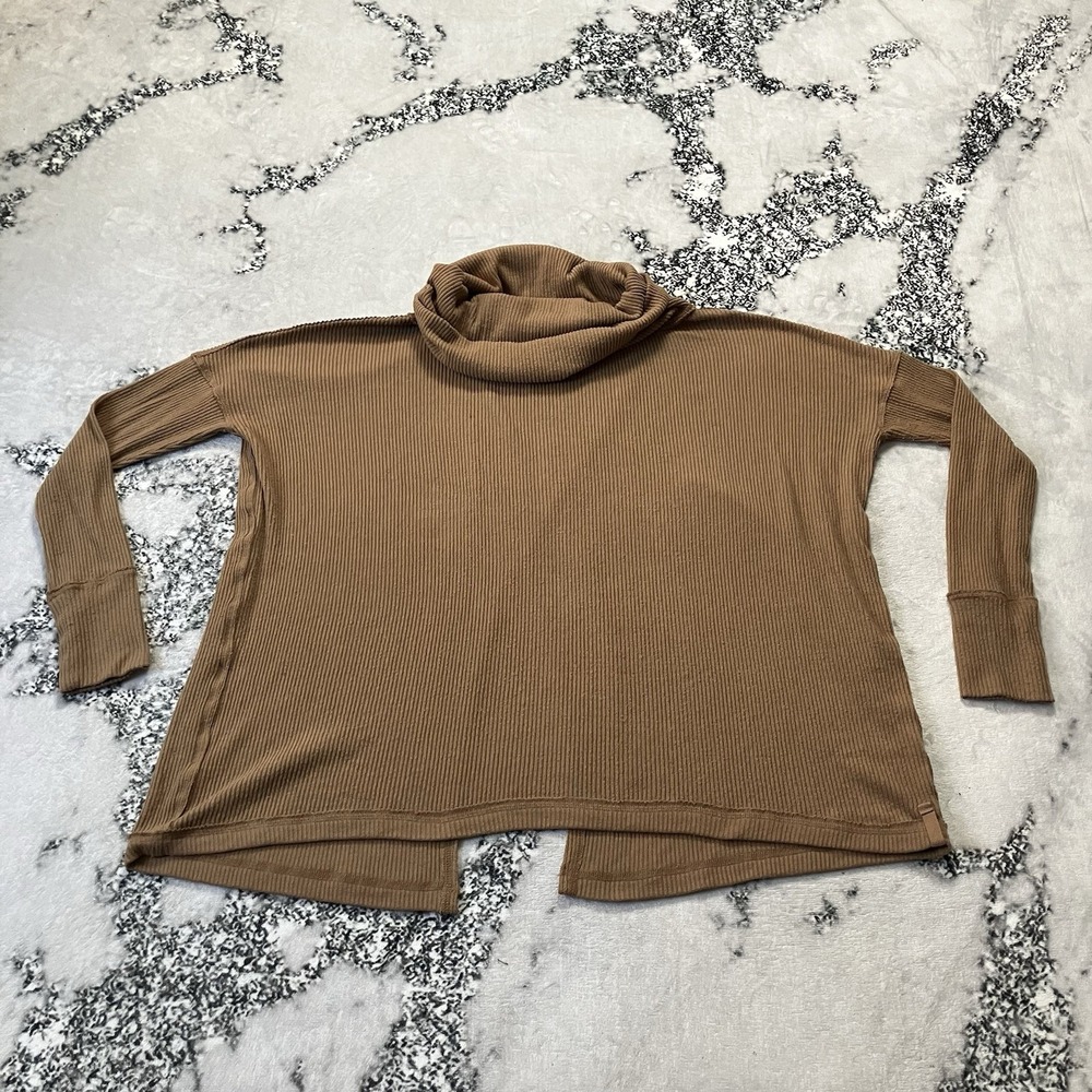 Free People Shirt Womens Size S Brown Juicy Long Sleeve Tunic Ribbed Cowl Neck